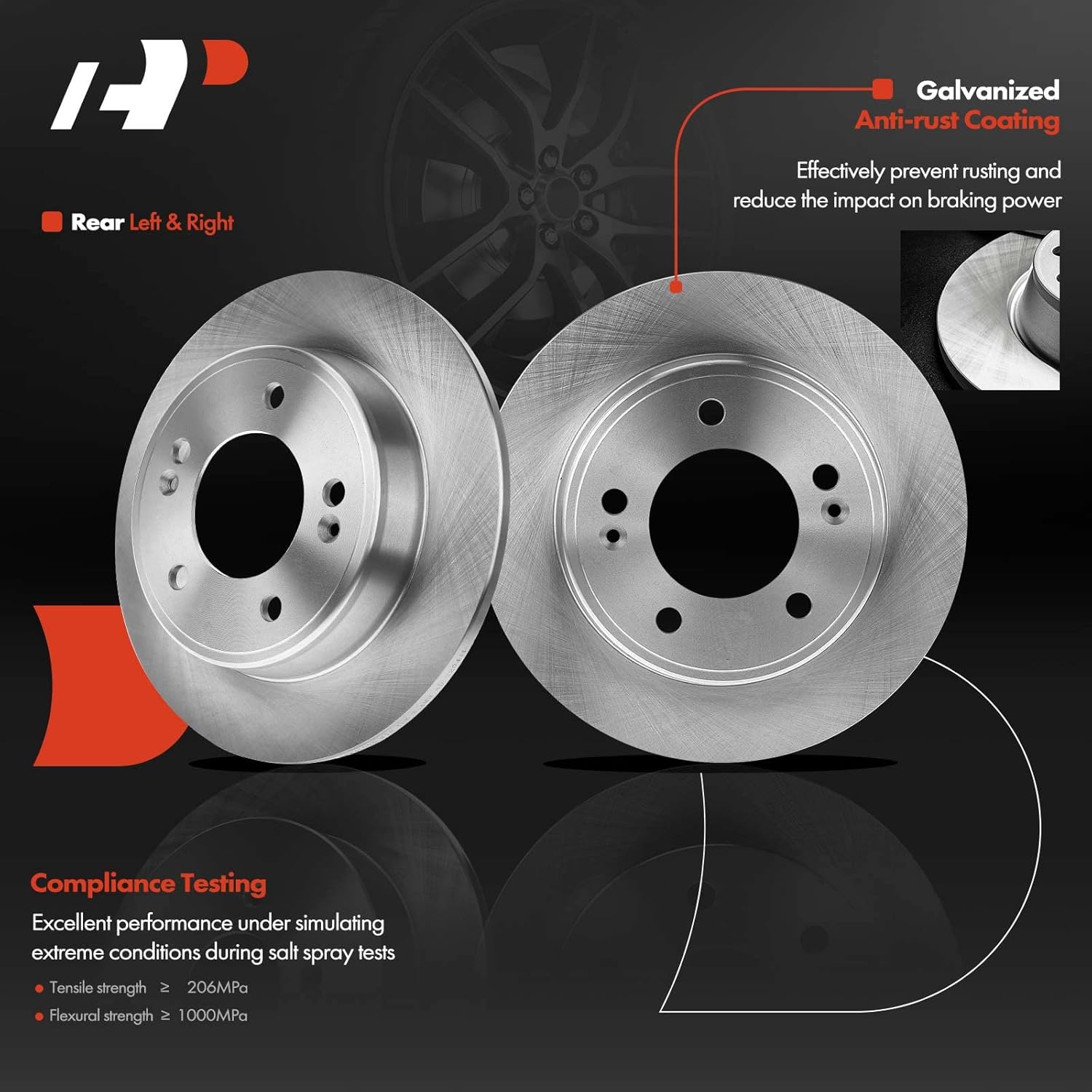 A-Premium Rear Disc Brake Rotors and Ceramic Pads Kit with Calipers Compatible with Hyundai Elantra 2011-2016, Elantra Coupe 2013-2014 8PC-Set