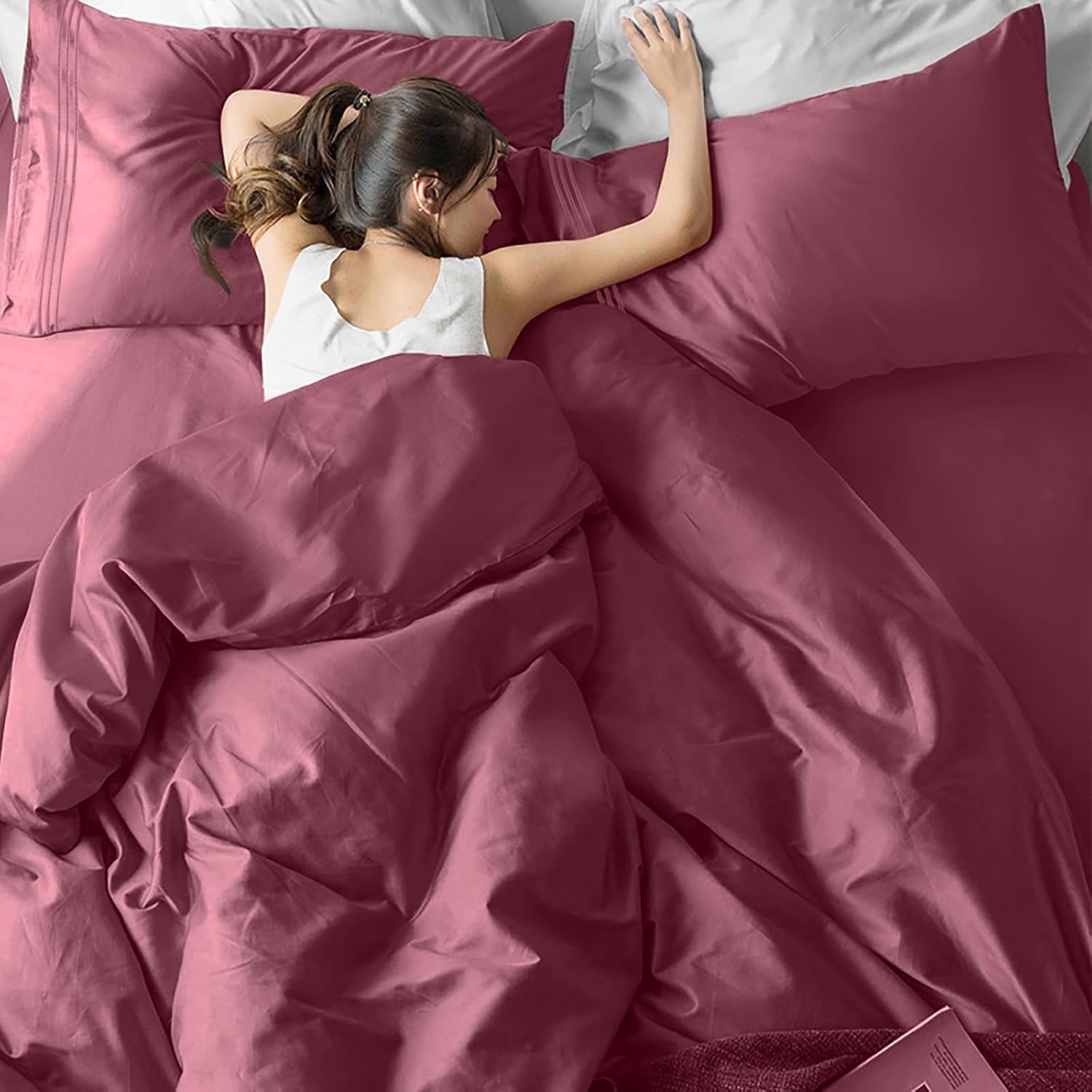 EaseHome Burgundy King Size Bed Sheet Set -Deep Pocket to 18 inches Mattress 4 Piece - Premium Bedding Sheets & Pillowcases Collection - Extra Soft,Wrinkle, Fade, Stain Resistant - Image 7