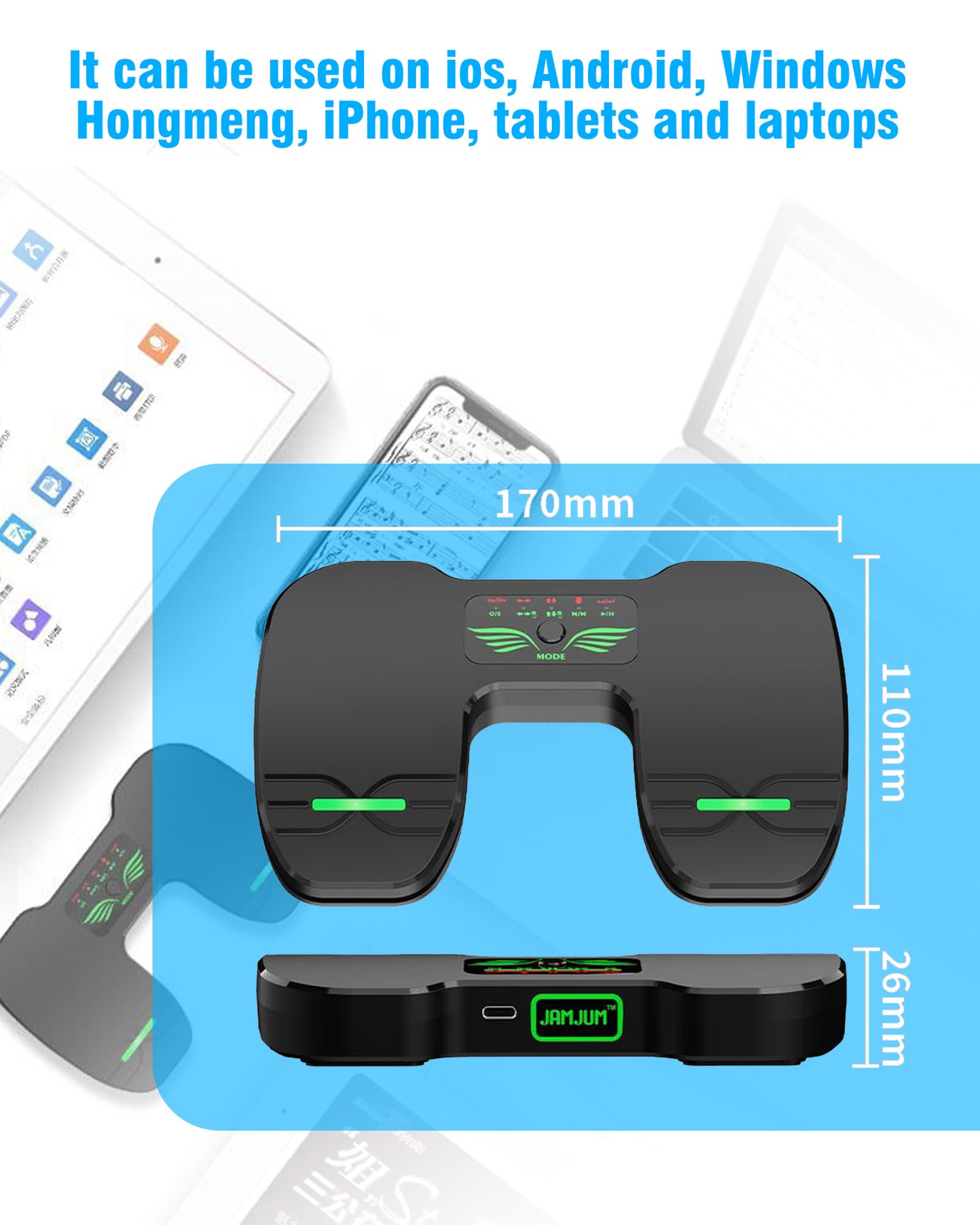 Bluetooth Page Turning Pedal: Bluetooth Fußschalter - Wiederaufladbare Musik Lese Controller für Tablets Smartphones