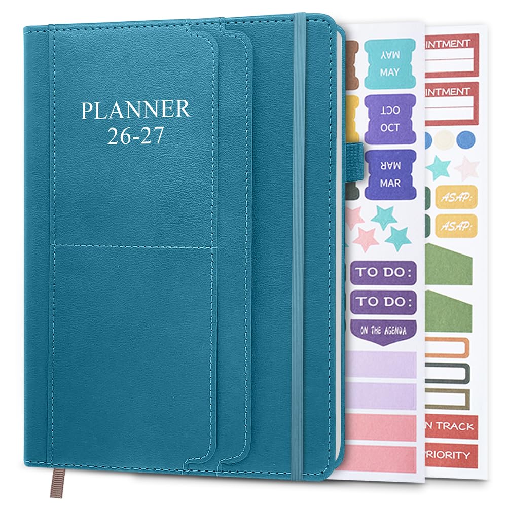 2026-2027 Planner - Weekly & Monthly Planner Runs from January 2026 to June 2027, 5.8" x 8.25", 18 Month Planners, 14 Notes Pages, Inner Pocket, PU Leather Hard Cover, Teal Monthly Planners 2026-2027