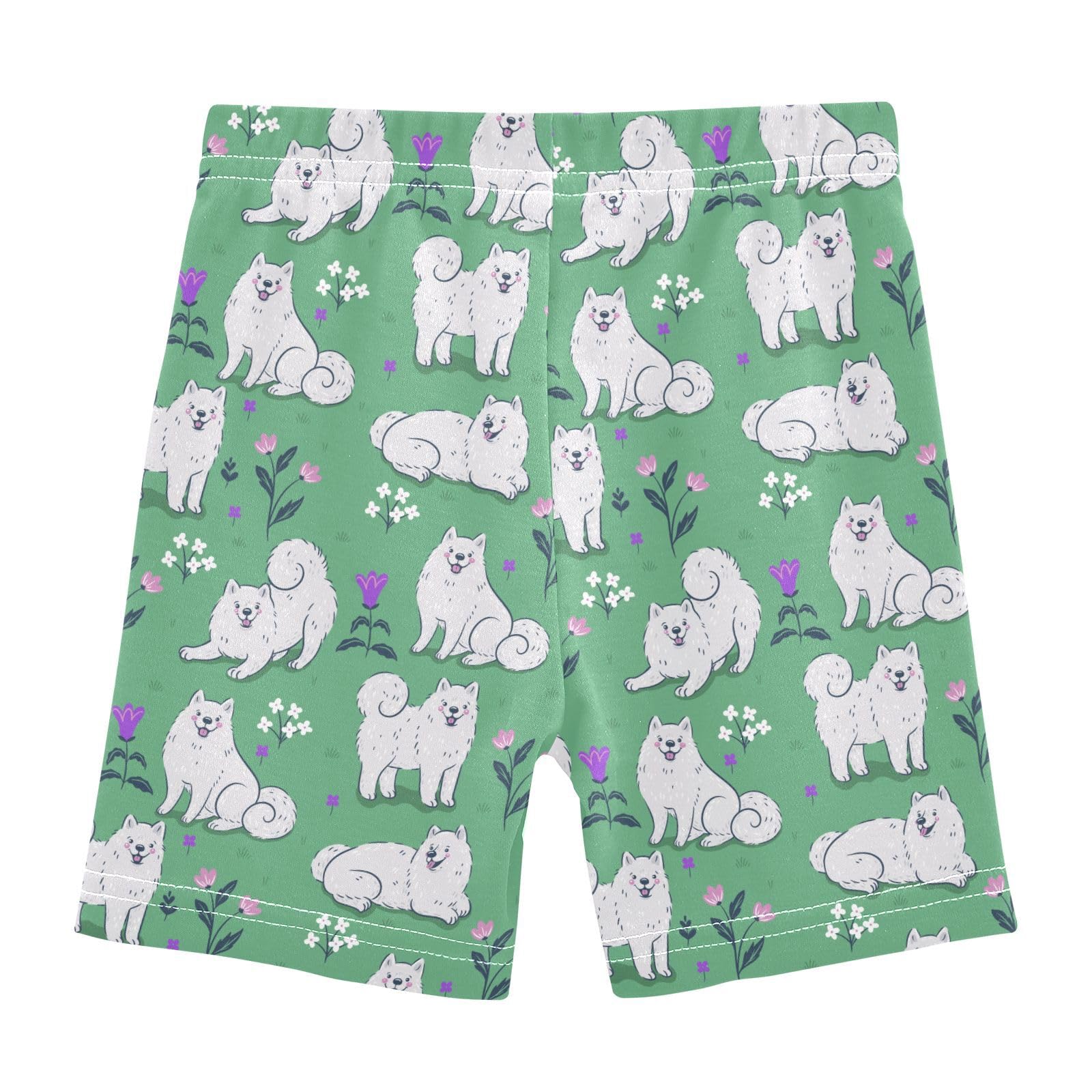 JHKKU Girls Cute Samoyed Dog Shorts Cotton Cartwheel Bike Kids Biker Under Dress Dance Short Girl Clothes 6T