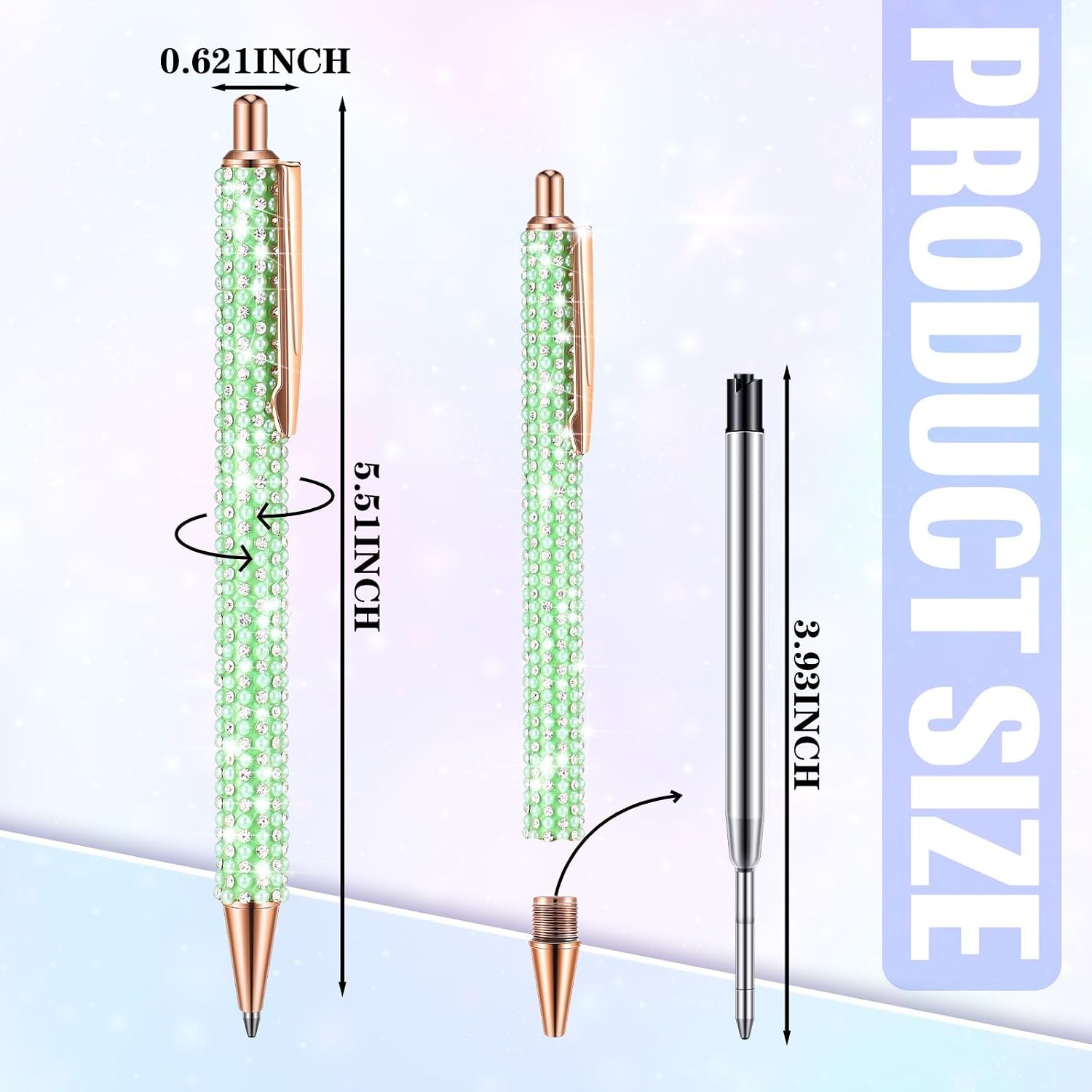 Ireer 4 Pcs Bling Rhinestone Sparkly Pen for Women Diamond Crystal Glitter Metal Ballpoint Ink Pen with 4 Pcs 1.0mm Refills Desk Accessory for Girl Students Gift(Purple,Green,Blue,White)
