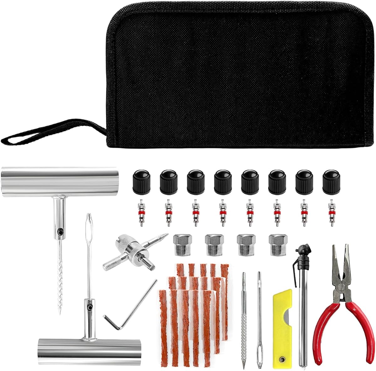 45 PCS Tire Repair Kit, Heavy Duty Car Emergency Flat Tire Repair Tools Fix Punctures, Universal Tyre Patch Kit for Cars Trucks Motorcycles ATVs Tractors, Car Accessories