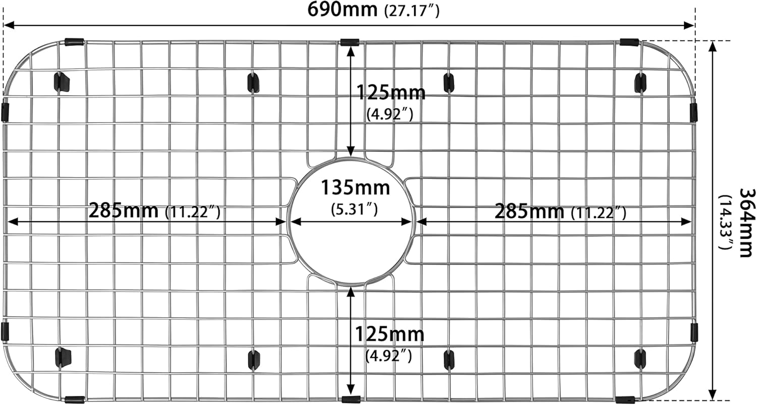 Kitchen Sink Grid,27 13/16" X 14 5/16" Sink Protectors for Kitchen Sink,Stainless Steel Sink Grate with Center Drain