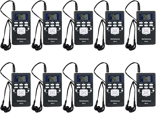 Retekess PR13 Receptor FM portátil, mini radio FM DSP con reloj de 24 horas para ir a la iglesia, enseñanza, traducción simultánea, reunión, guía