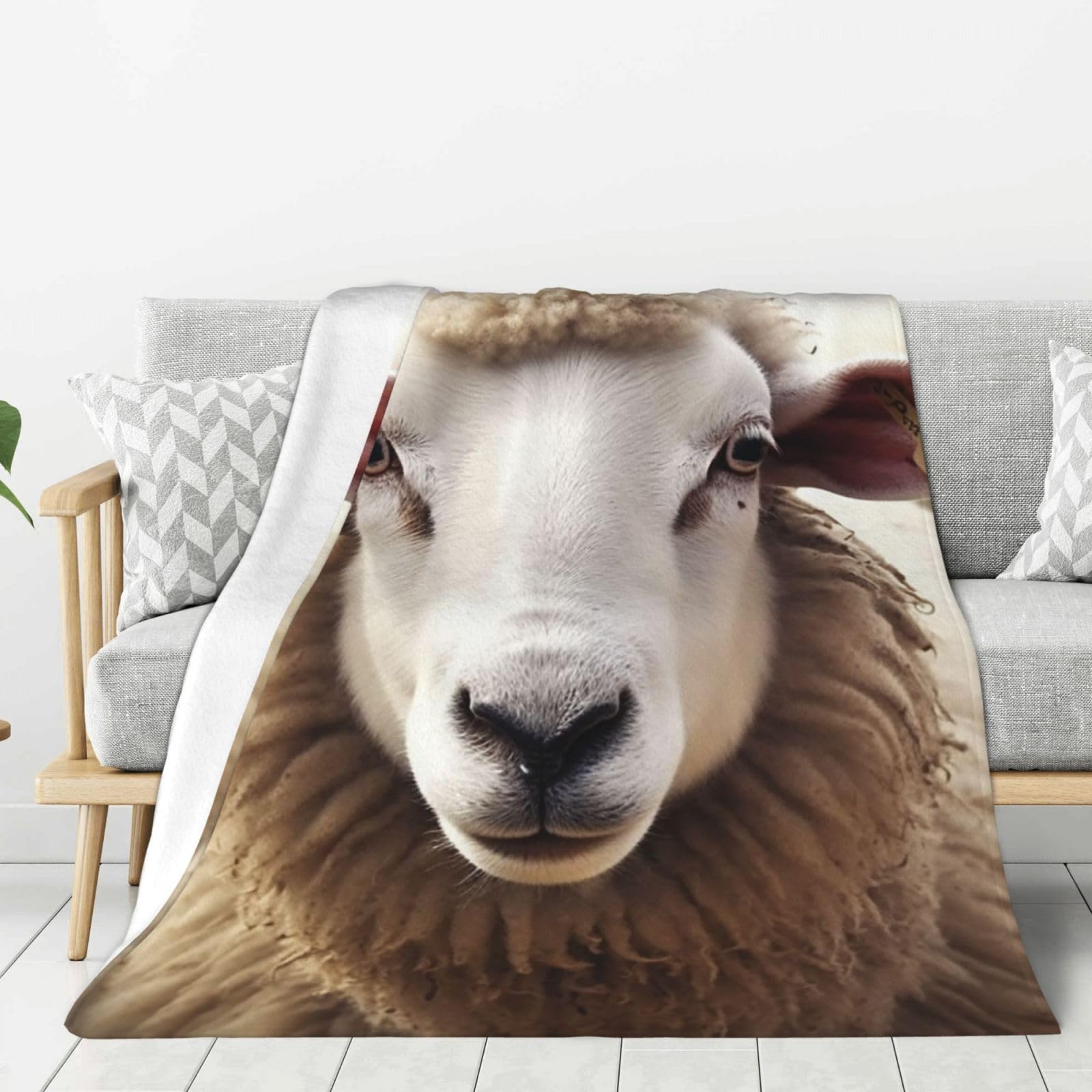 Sheep Throw Blanket Plush Flannel Fleece Blanket, Soft Lightweight Cozy Blankets 80"X60" for Bed Couch Sofa Travel