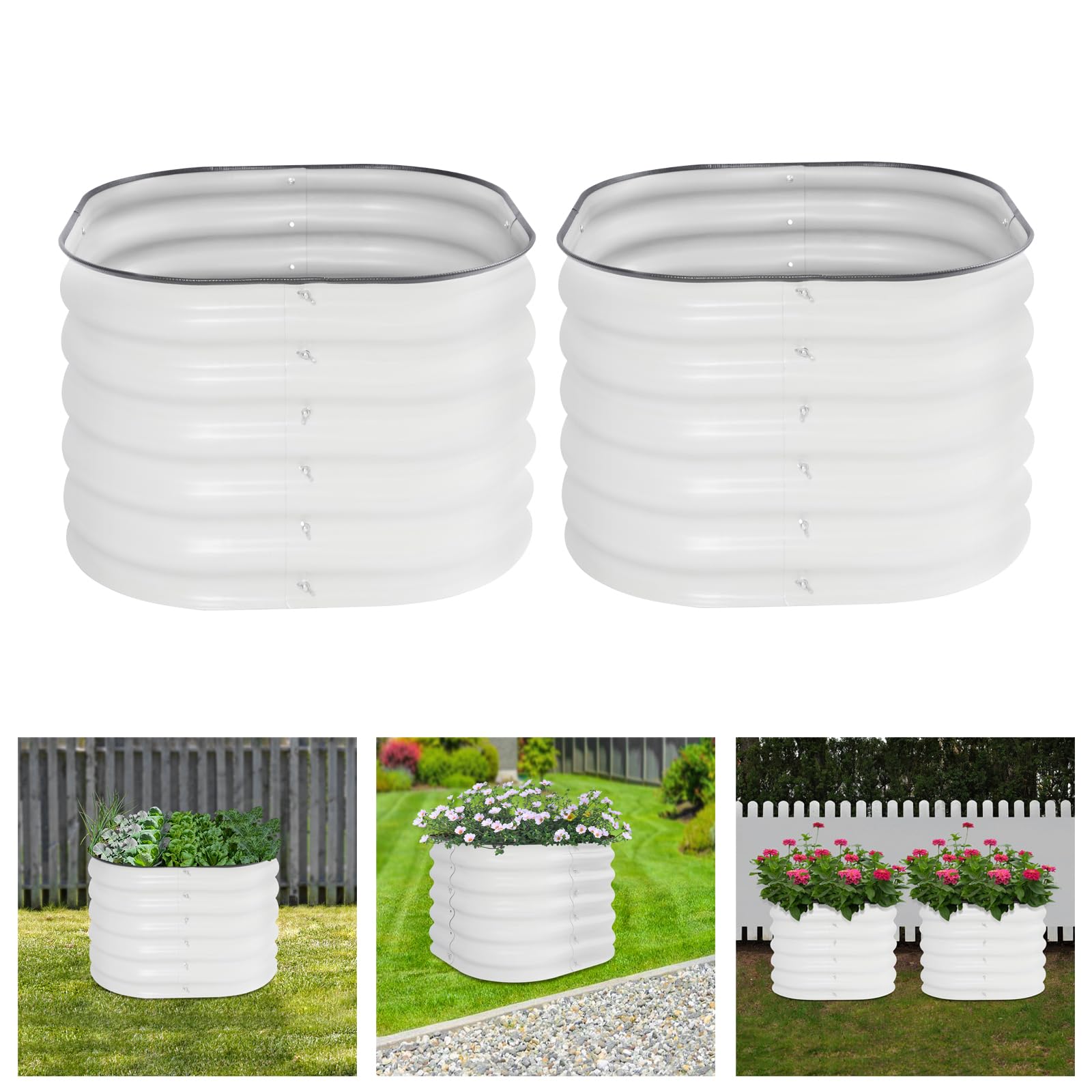 2 vasi da giardino, rotondi, per esterni, da giardino, per aiuole rialzate, ogni volume di 60 x 60 x 43 cm, le aiuole da giardino hanno un design di base aperto