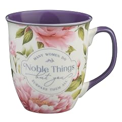 Christian Art Gifts Large Ceramic Inspirational Scripture Coffee Tea Mug for Women Noble Things Encouraging Bible Verse Multicolor