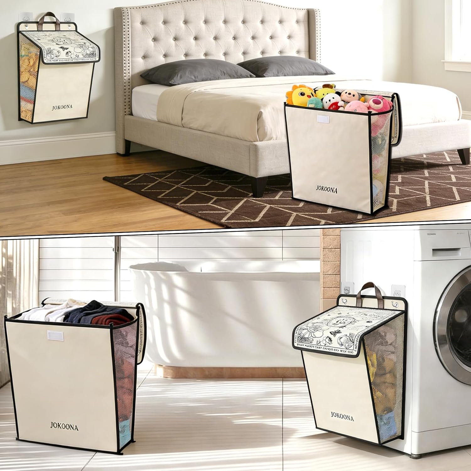 Flower Wall Hanging Laundry Basket, Collapsible Laundry Hamper with Handle & Laundry Balls,Space-Saving Foldable Storage Dirty Washer Organizer Bin Multi-function Container Durable, Set of 2