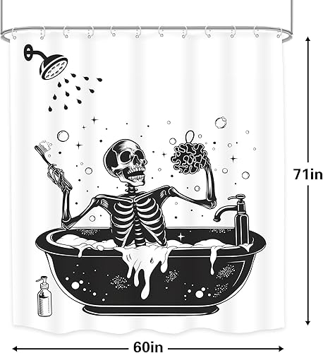 Miniatura 5 de LGhtyro Divertido juego de cortina de ducha de esqueleto de calavera para Halloween, 60 pulgadas de ancho x 71 pulgadas de alto, gótico, negro y
