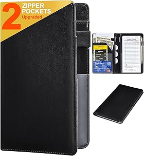 Server Books for Waitress - Leather Waiter Book Server Wallet with Zipper Pocket, Cute Waitstaff Organizer with Money Pocket Fit Waitress Apron（Classic Black）