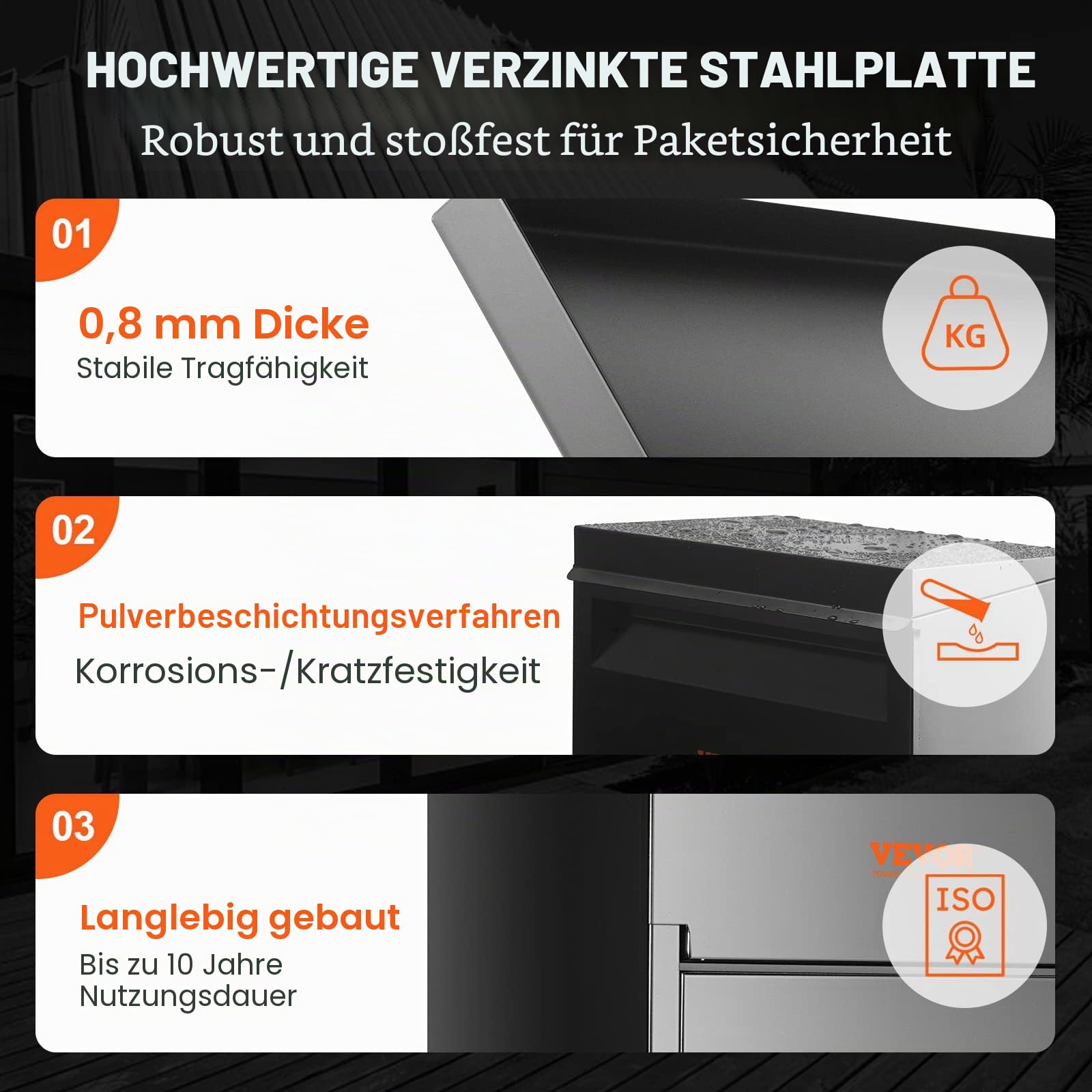 VEVOR Paketbriefkasten 35,5x29,5x105,5cm Paketbox Stahl Paletkasten 50kg Briefkasten Postbox XXL Briefkasten mit Paswortschloss Innenscharnier Anti-Diebstahl-Einwurföffnung für Pakete Briefe usw.