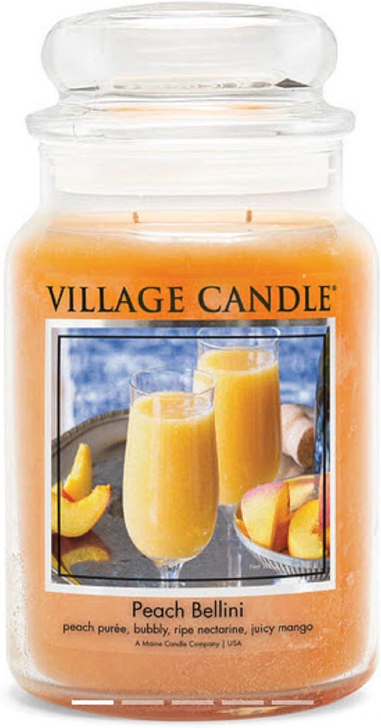 Village Candle Peach Bellini, Large Glass Apothecary Jar, Scented Candle 21.25 oz (Pack of 2)