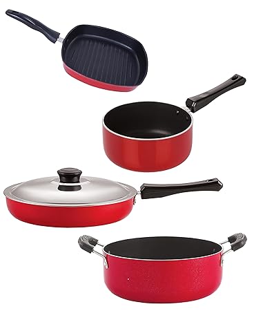 NIRLON nonstick Aluminium Utensils Set for Kitchen, 4 Pieces (FP10_SP(M)_GP22.5_CS24)