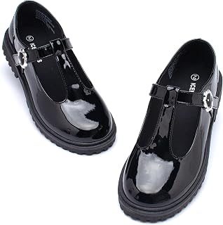 ICEBIRDS Girls School Uniform Shoes Mary Jane Flats,Low Heel Princess Hook and Loop Dress Shoes for School Party Wedding(Toddler/Little/Big Kid)