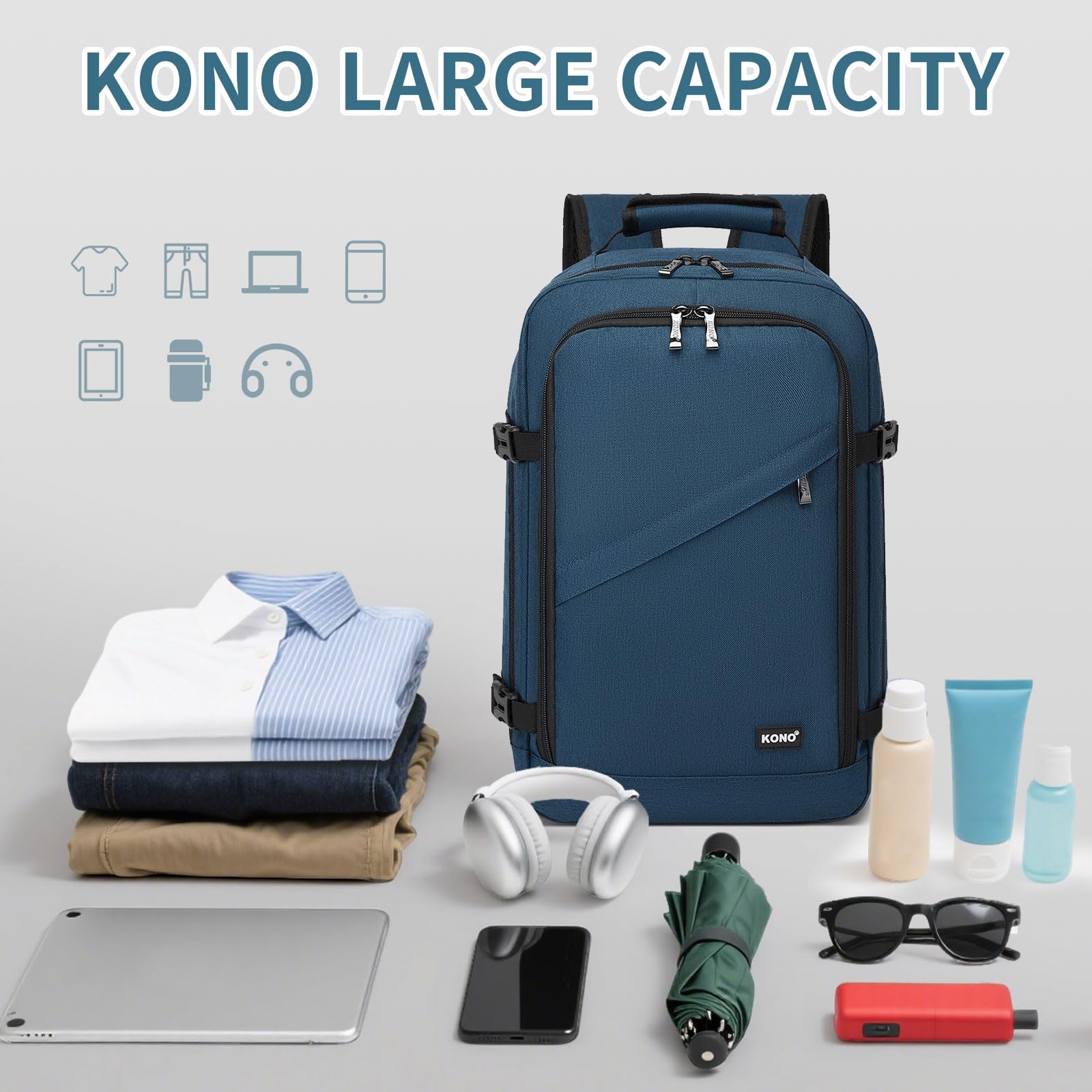 Kono Ryanair - Bolsas de cabina de 40 x 30 x 20 pulgadas, 40 x 20 x 25 pulgadas, mochila de viaje, tamaño cabina, bolsa de equipaje de mano, impermeable, mochila Ryanair debajo del asiento para hombre