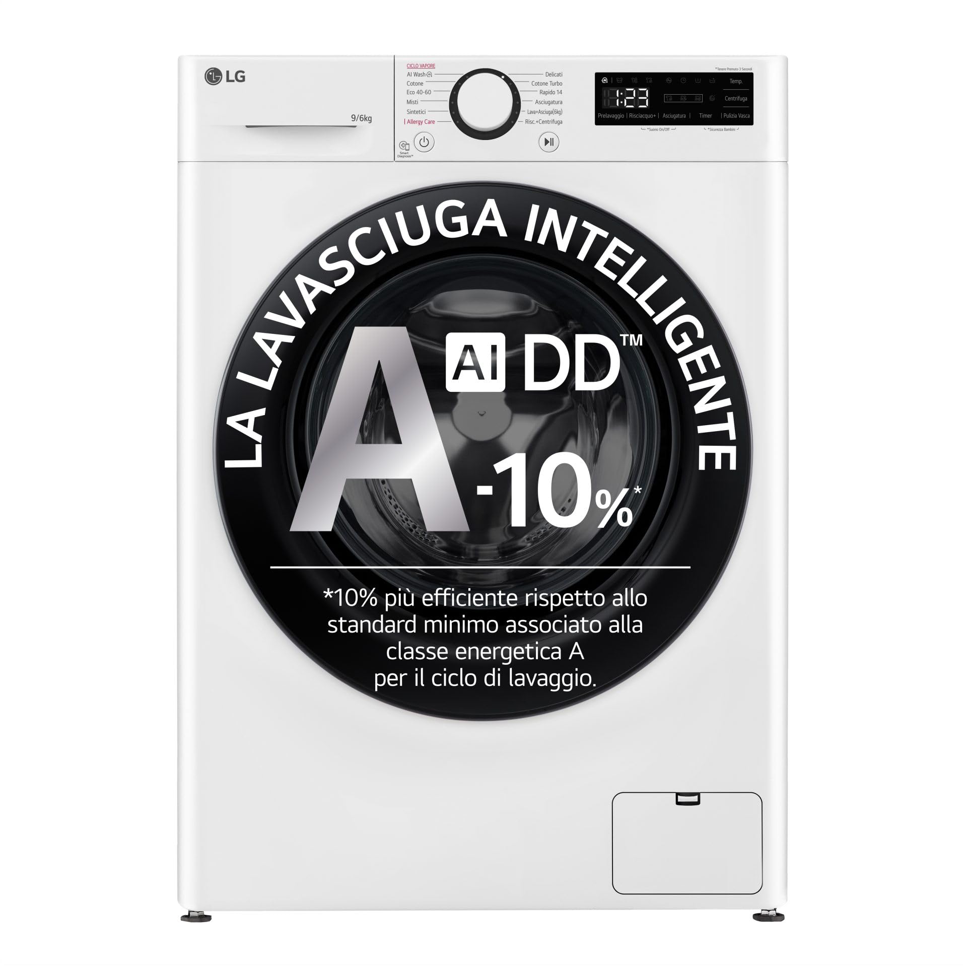 LG AI DD D4R3009NSWB Washer 9/6kg R3 Series Class D, Washer and Dryer Together, 1400rpm, Steam Wash, Eco Hybrid, Allergy Care, Direct Drive, Inverter Direct Drive Engine, White