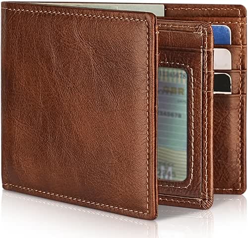 Mens Wallet Genuine Leather Bifold RFID Blocking Wallet for Men