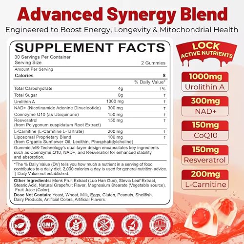 Miniatura 3 de NEVISS Paquete de 2 gomitas de mio-inositol y D-Chiro inositol con magnesio D3 + 1 paquete de Urolitina A de 1000 mg gomitas con NAD+, CoQ10