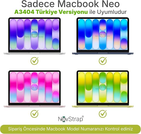 NovStrap MacBook Neo 13 inç A3404 (A18) ile Uyumlu Ekran Koruyucu Parlak Nano Film Ultra İnce HD
