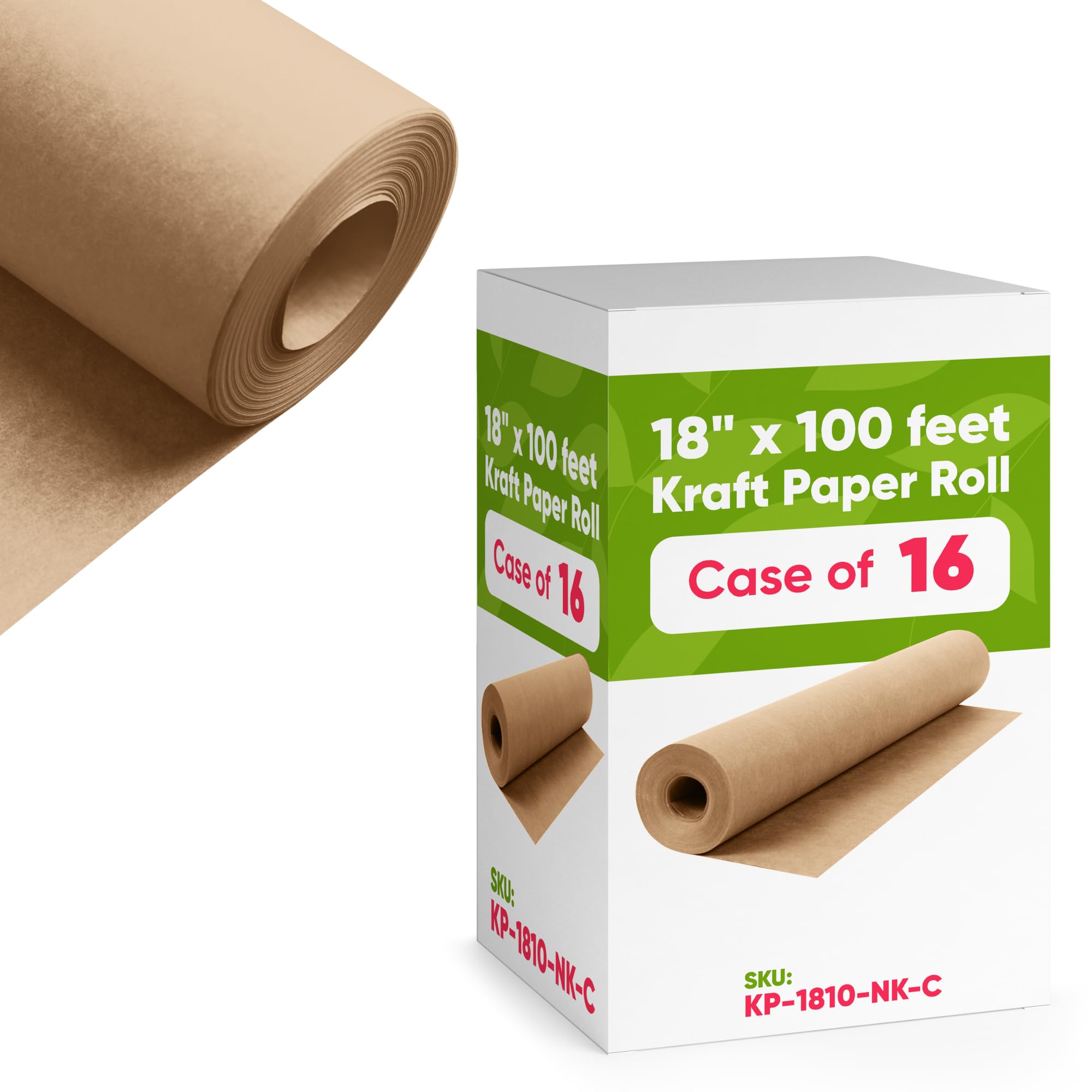 18" x 1200" (100 ft) Brown Kraft Paper Roll (Case of 16 Rolls), Made in USA