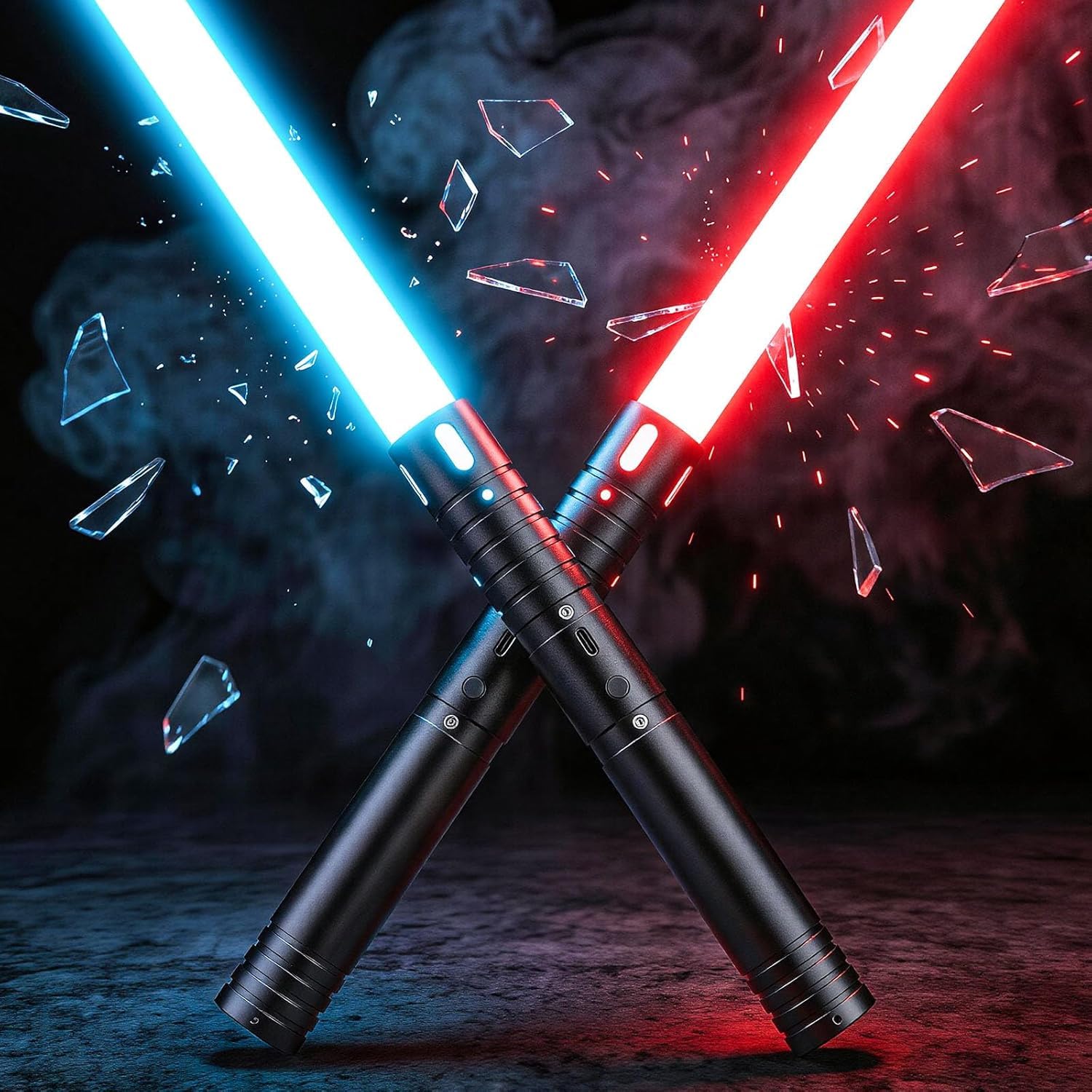 Laserschwert Kinder, 2-in-1 Lichtschwert mit 15 Farben, Duell Lightsaber mit 4 Modi und Sounds, USB-C Aufladbar Lichtschwerter, FX Laserschwert für Kinder Party, Geschenk, Cosplay (schwarz 2pc)