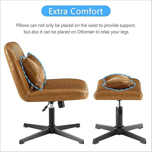 Miniatura 5 de Art Leon Silla de oficina sin ruedas, con otomana y almohada, escritorio sin brazos, sin ruedas, entrecruzado, moderno, giratorio, altura ajustable,