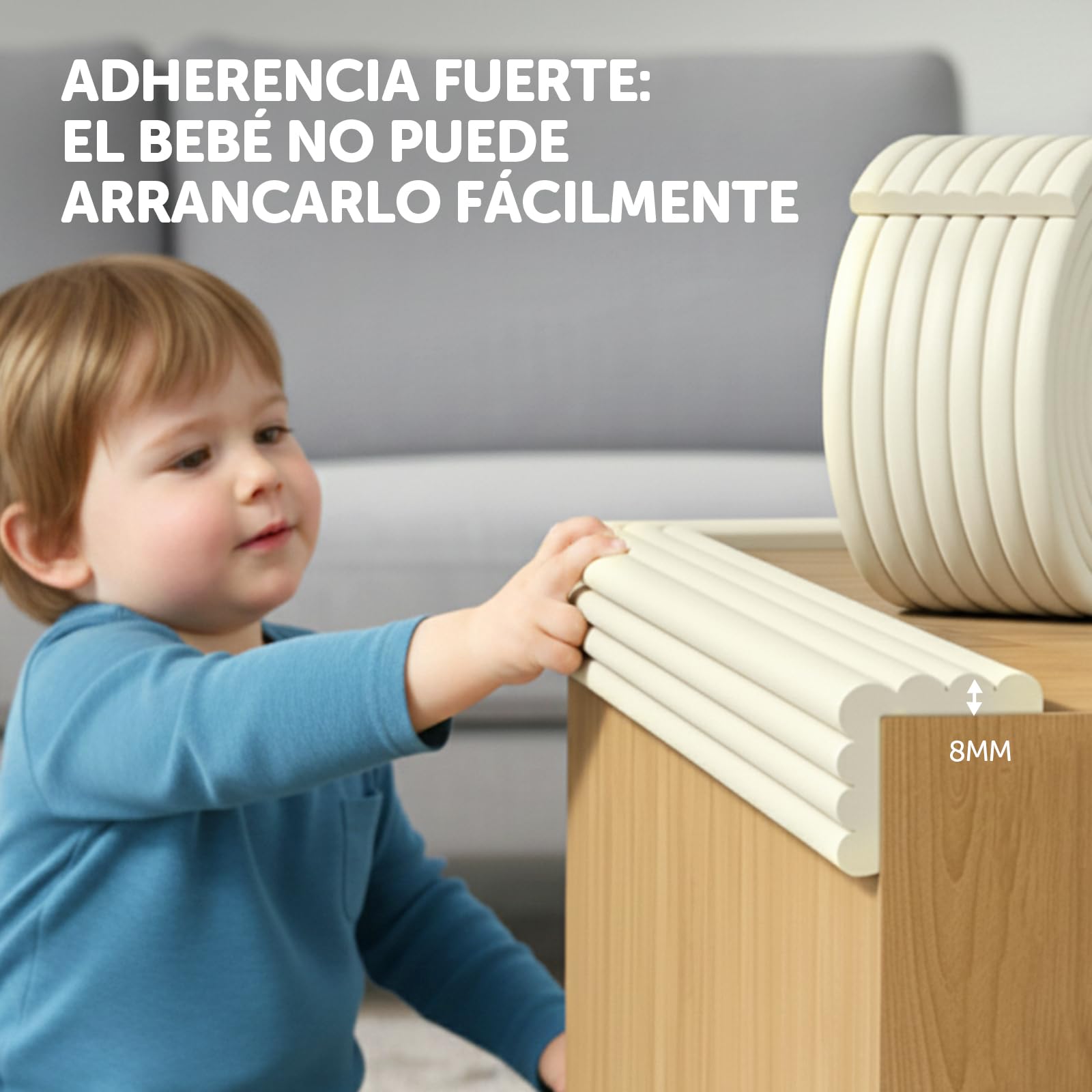 shinfly Multiusos Protector Espuma, 5mx8cmx8mm Autoadhesivo Protector Pared Cama niños, Espuma Ancha Suave Gruesa Rollo para Superficie Dura & Bordes, Protección de Bordes para Ancianos Blanco Lana