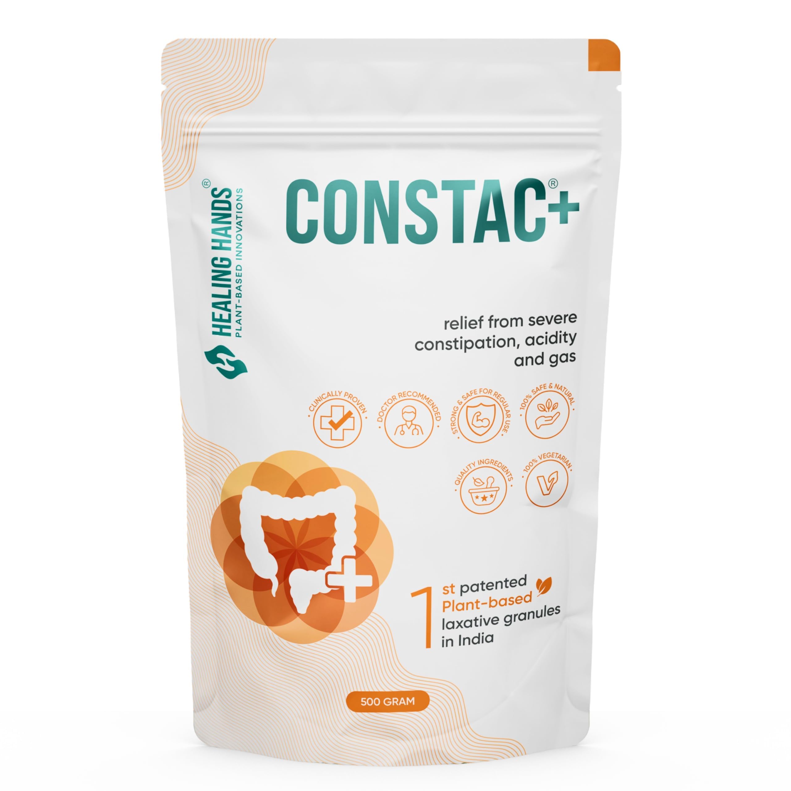 Healing Hands Constac Plus for Relief in Severe Constipation, Acidity and Gas, Plant Based Natural Constipation Solution, Clinically Proven, Herbal, Strong – 500 gm (Granules)-picture-21