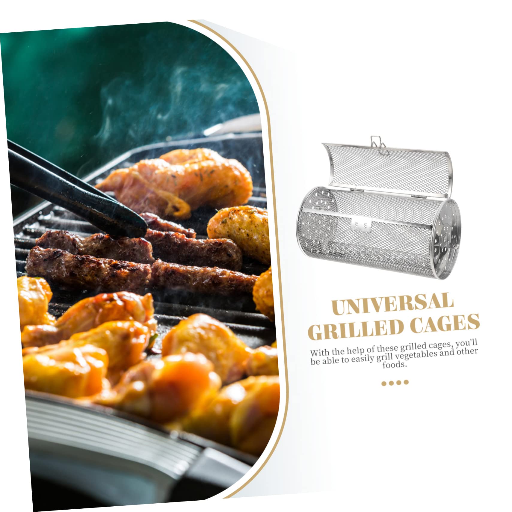 Jaula para Asar de Acero Inoxidable Giratoria Plateada | Uso Amplio para Espárragos y Cebollas, Apta para Restaurante y Reuniones Familiares, Acabado en Acero Inoxidable
