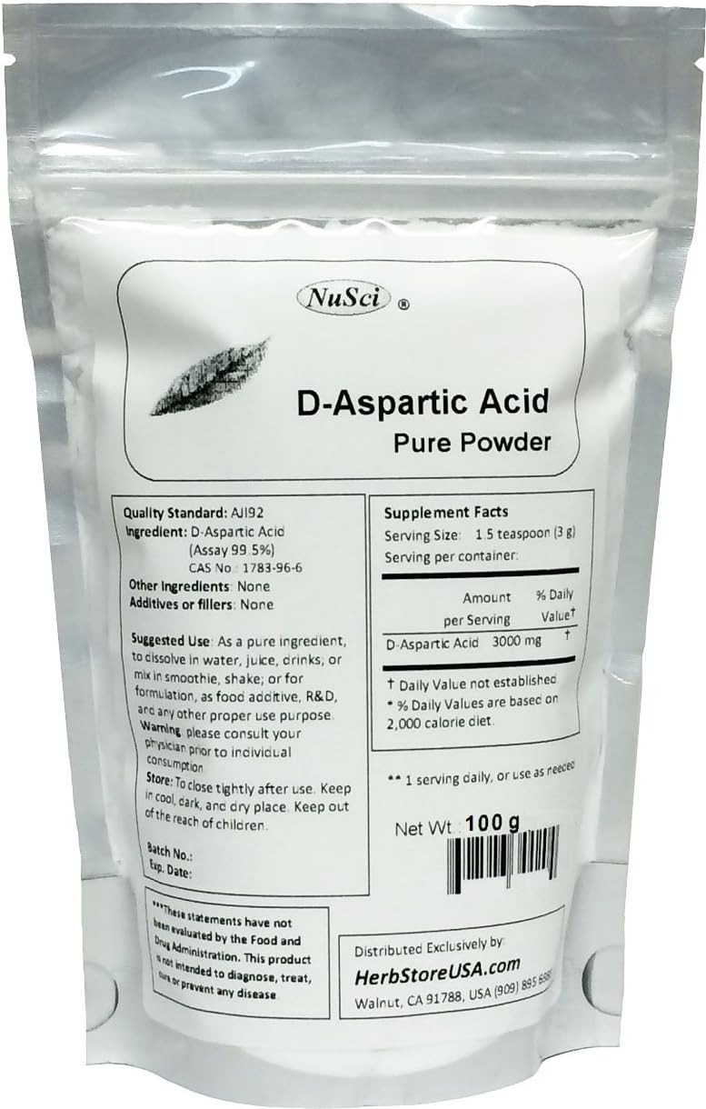 Pure D-Aspartic Acid (DAA) Powder AJI Quality Standard (500 Grams (1.1 lb))