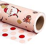 WRAPAHOLIC 30 Inch Jumbo Reversible Christmas Wrapping Paper - 30 Inch x 100 Feet Jumbo Roll Red and Pink Dancing Santa Claus Reindeer and Colorful Polka Dots Design for Christmas, Holiday, Party