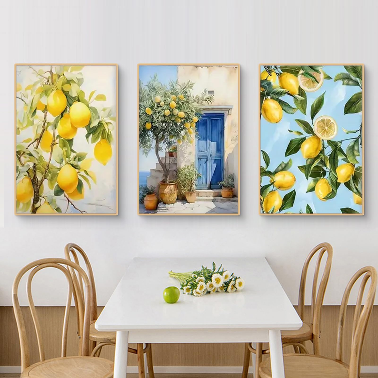 Uixxducc Moderne Poster 3er Set Wandbilder Zitronenbaum Sommer Aesthetic Room Deko Bilder für Wohnzimmer Schlafzimmer Ohne Rahmen Kunstdruck Leinwandbild (21×30 cm)