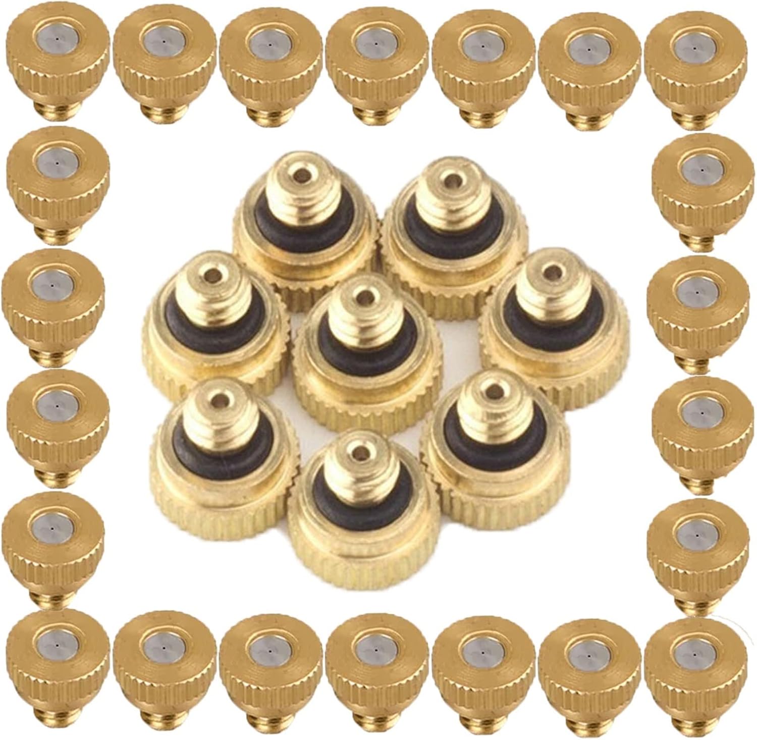 250PCS Brass Misting Nozzles for Cooling System Clogging-Prevent Cleanable Atomizing Mist Nozzles Fogging Spray Head with 0.004-0.039" Orifice & 10/24 UNC Thread for Patio Garden Trampoline