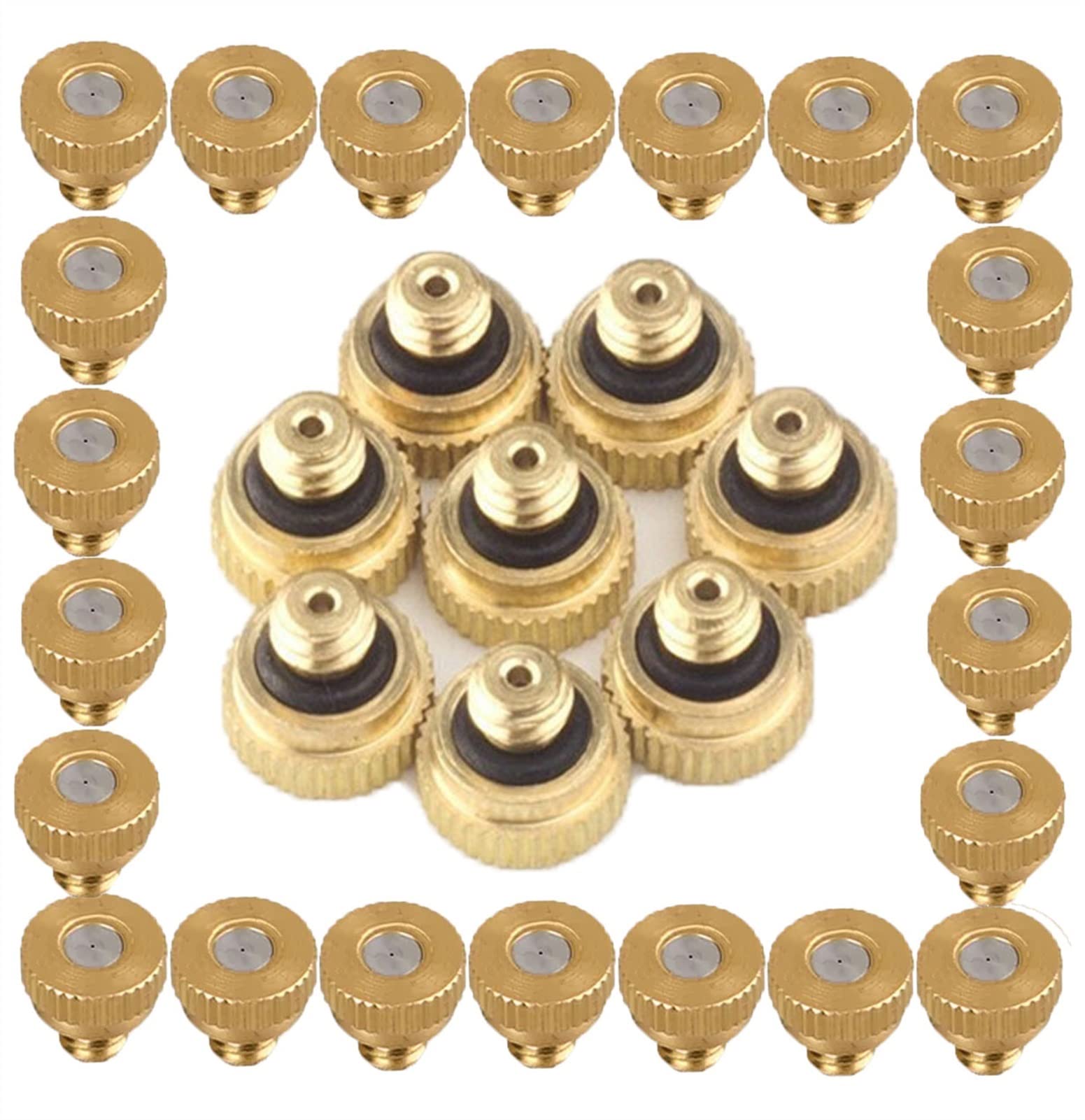 SOHNVWTGD 250PCS Brass Misting Nozzles for Cooling System CloggingPrevent Cleanable Atomizing Mist Nozzles Fogging Spray Head with 0.0040.039" Orifice & 10/24 UNC Thread for Patio Garden (0.6mm)