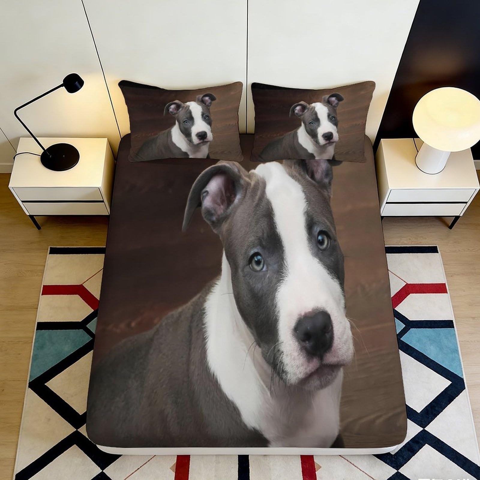 3D Printed Dog Portrait Fitted Sheet Microfiber Soft Brown Pitbull Bed Cover Bedroom Decor Mattress Protection 90x200x25cm
