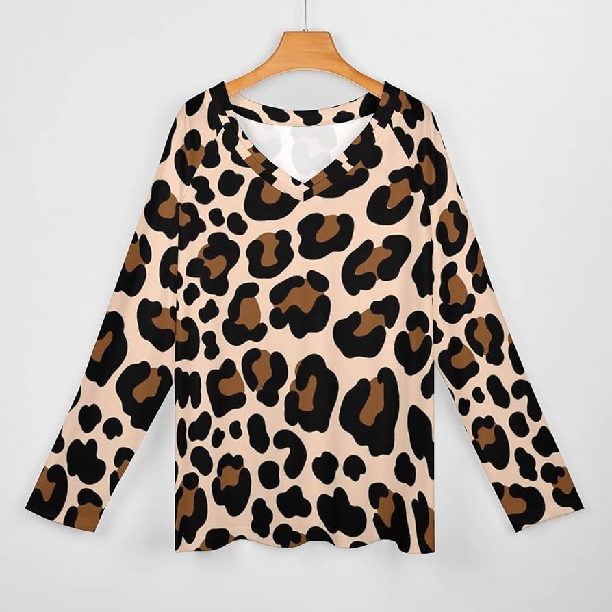 ヒョウ柄 長袖 Vネック トップス 楽天市場】Vネック（柄ヒョウ・レオパード）（トップス