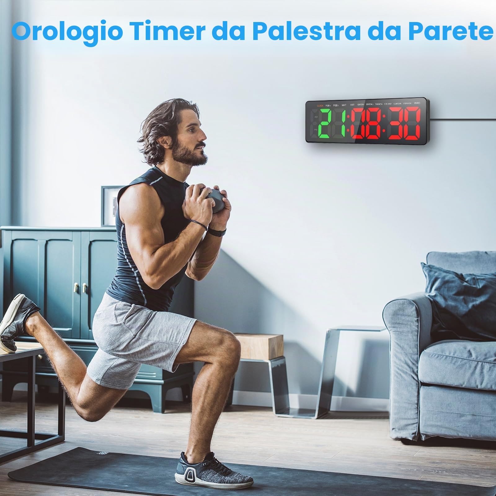 Timer da Palestra, 16.5" Grande Orologio da Parete Digitale, Gym Timer Intervallo Fitness LED con CountDown/Up Cronometro, Luminosità & Volume Regolabile, Telecomando per Casa Garage Esterno