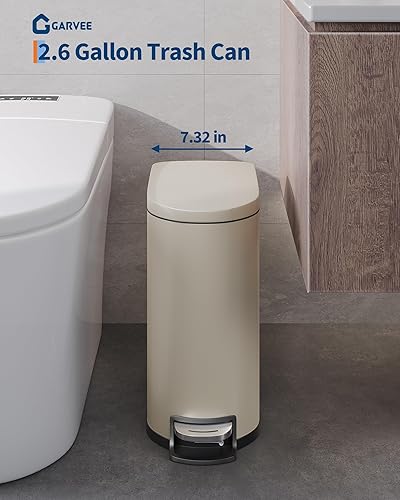 Miniatura 3 de Garvee Cubo de basura de metal de 2.6 galones  10 L con tapa, bote de basura delgado e impermeable para dormitorio, pequeño cubo de basura con cubo