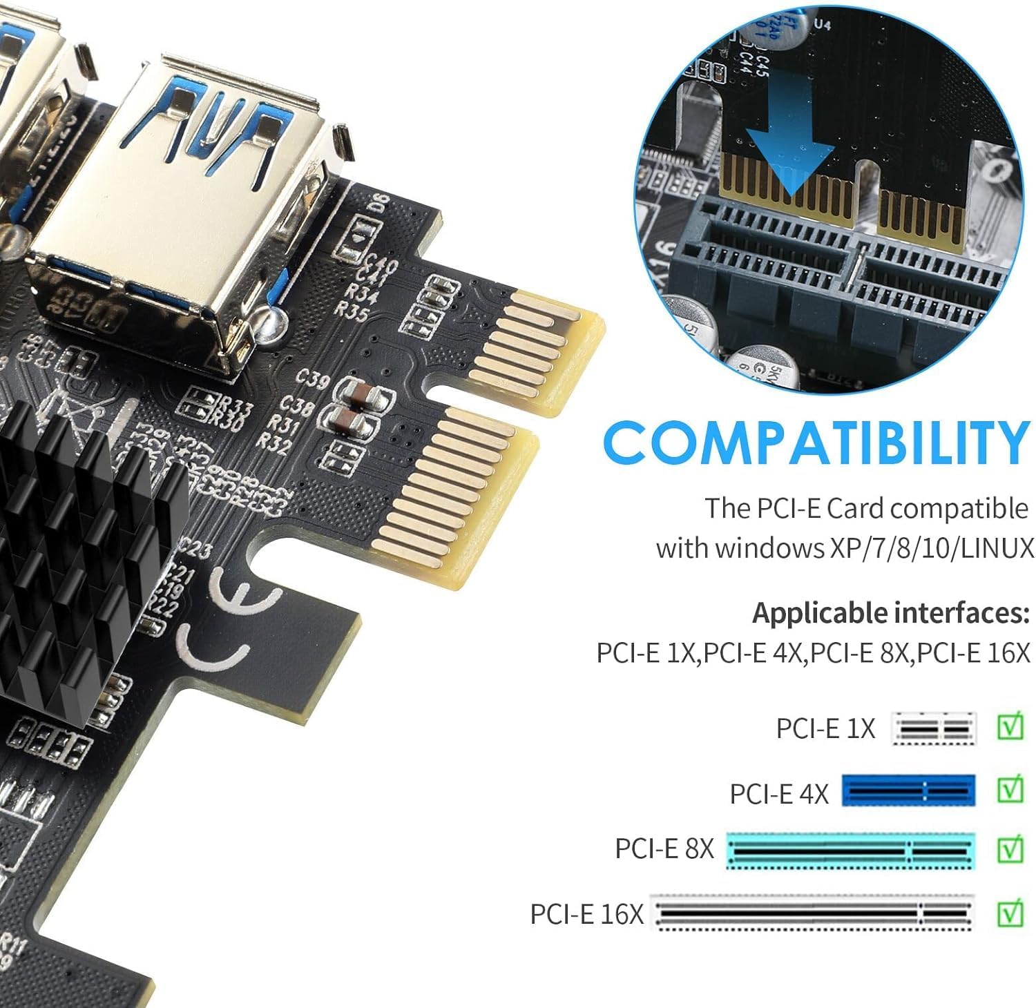 PCIE 1~4 PCIExpress 16X 슬롯 라이저 카드 Windows Linux Mac과 호환되는 비트코인 채굴용 고안정성 USB  3 - G마켓 모바일