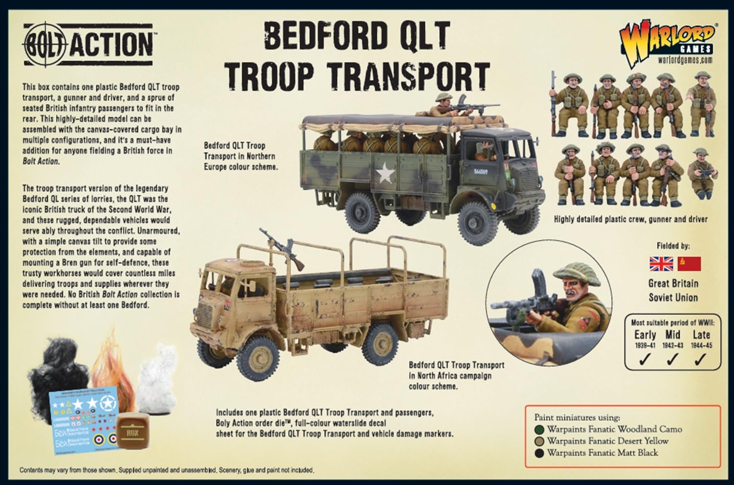 Warlord Games Bedford QLT Troop Transport – Camion miniature en plastique de l'armée britannique 1:56/28 mm pour l'action de boulons, figurines très détaillées de la Seconde Guerre mondiale
