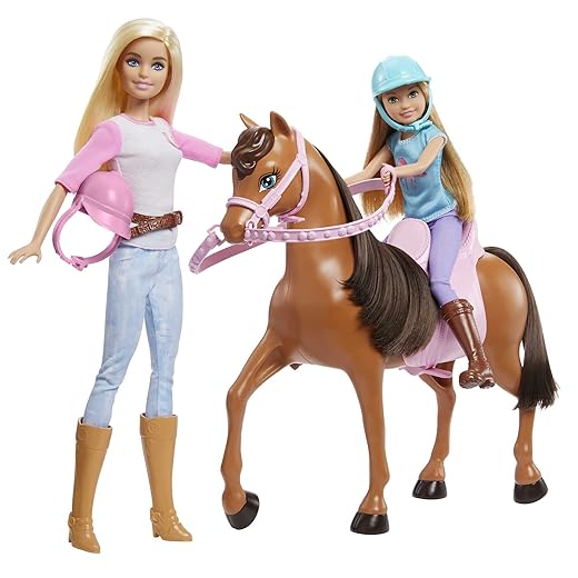 Barbie - Stacie Sisters on Horse Playset with Horse and Saddle of 2, with Riding Suits, Toy and Gift for Children 3+ Years, GXD65.