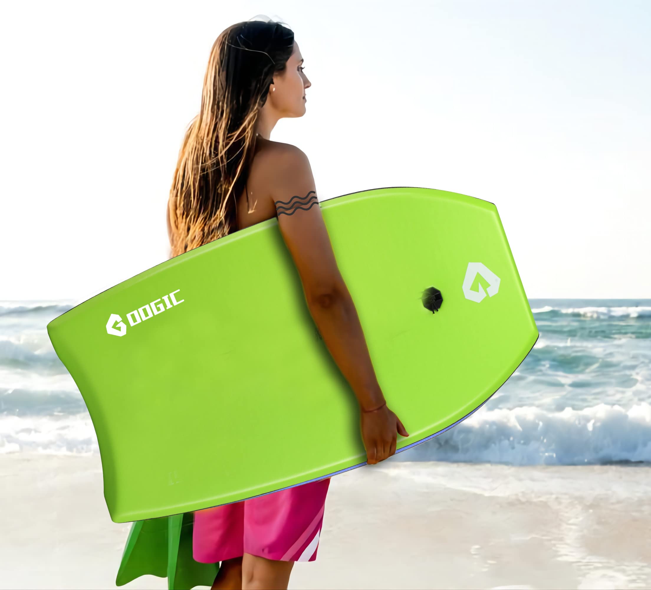 Body Board, Lightweight Bodyboard with Wrist Leash, Green