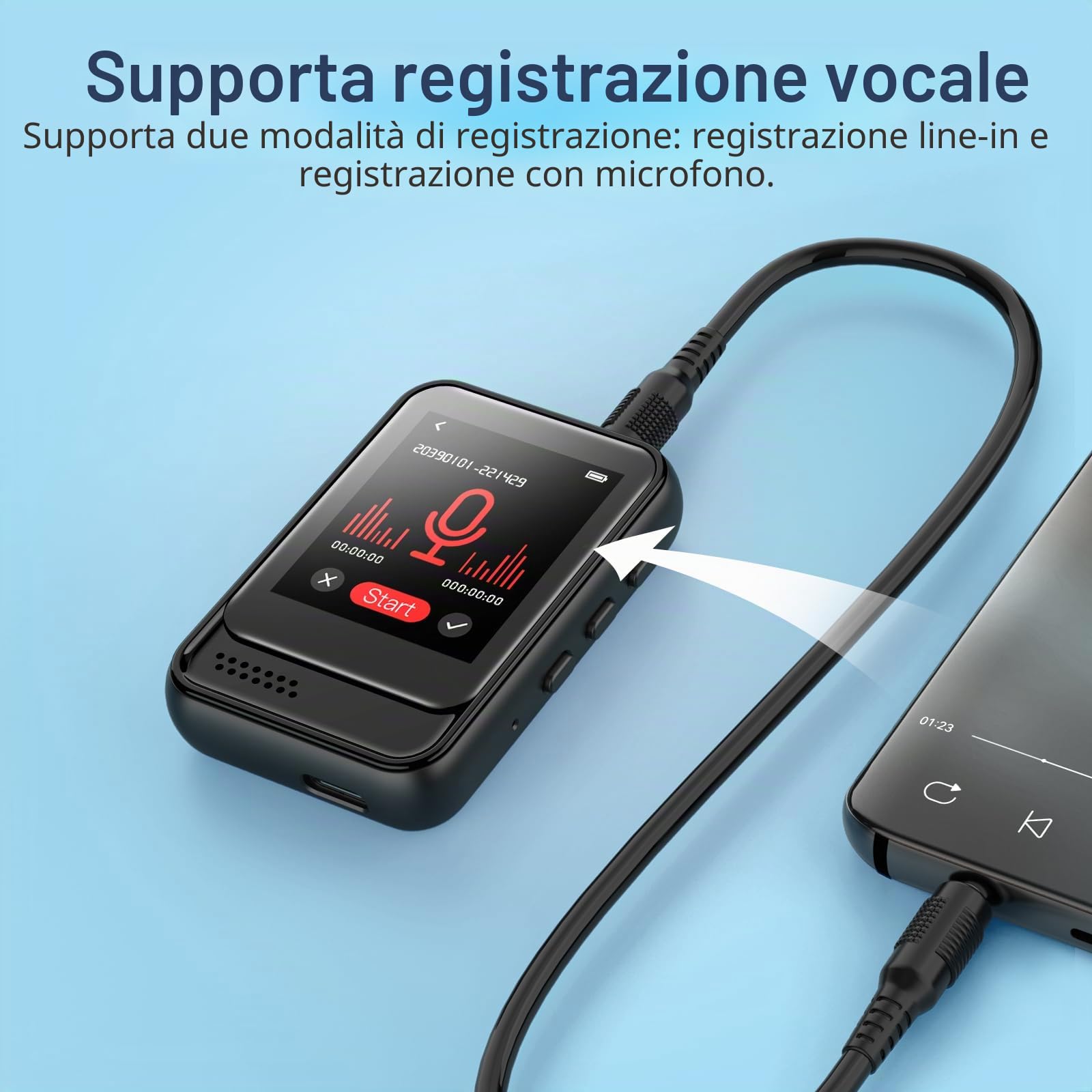Lettore MP3 Bluetooth, lettore musicale portatile con memoria interna da 16 GB, supporto radio FM, registrazione vocale, eBook, lettore MP3, per bambini