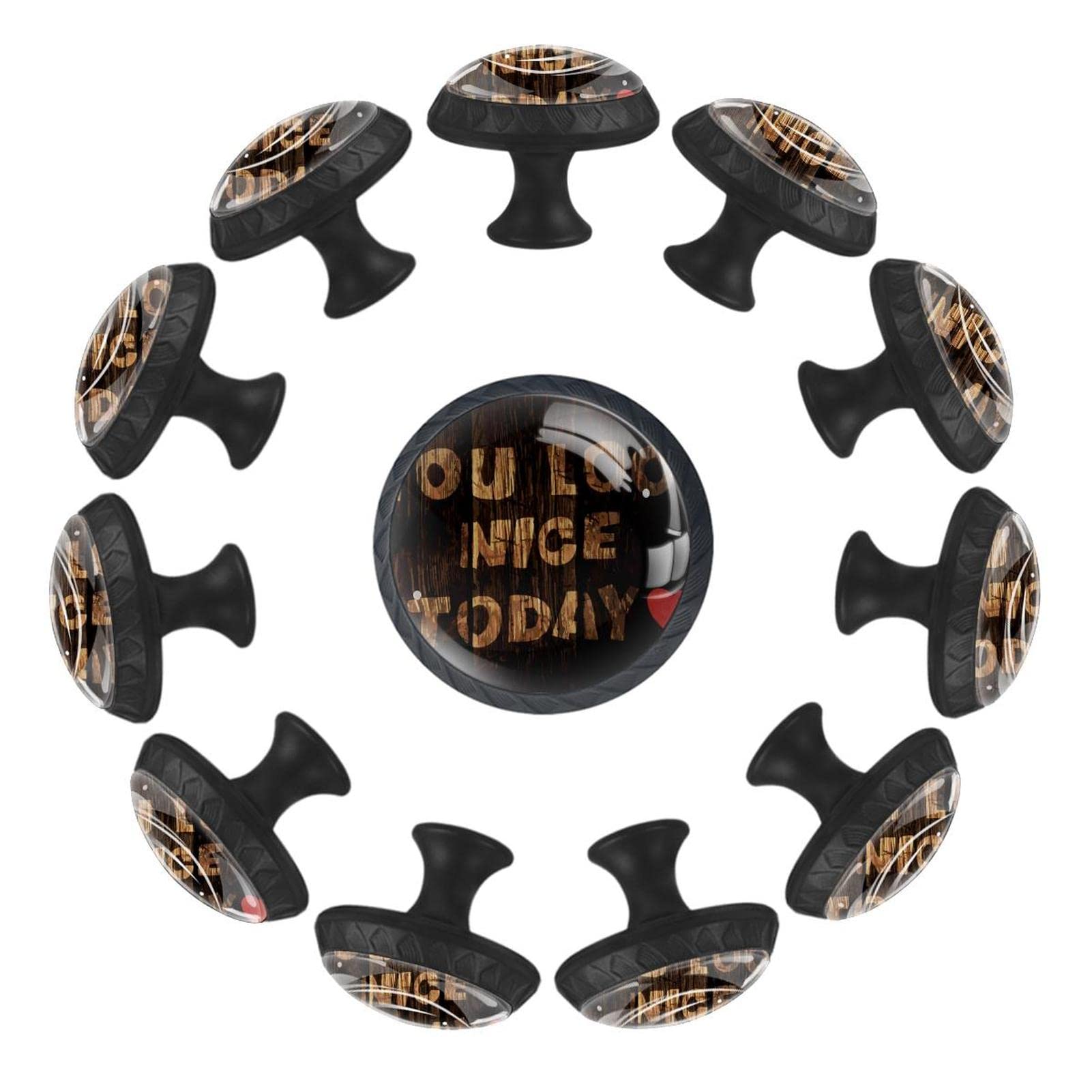 TBOUOBT Confezione da 12 pomelli per mobili, pomelli per comò, pomelli per cassetti, pomelli per mobili da cucina, pomelli per armadi e cassetti,Pannello in legno vintage, sei bello oggi