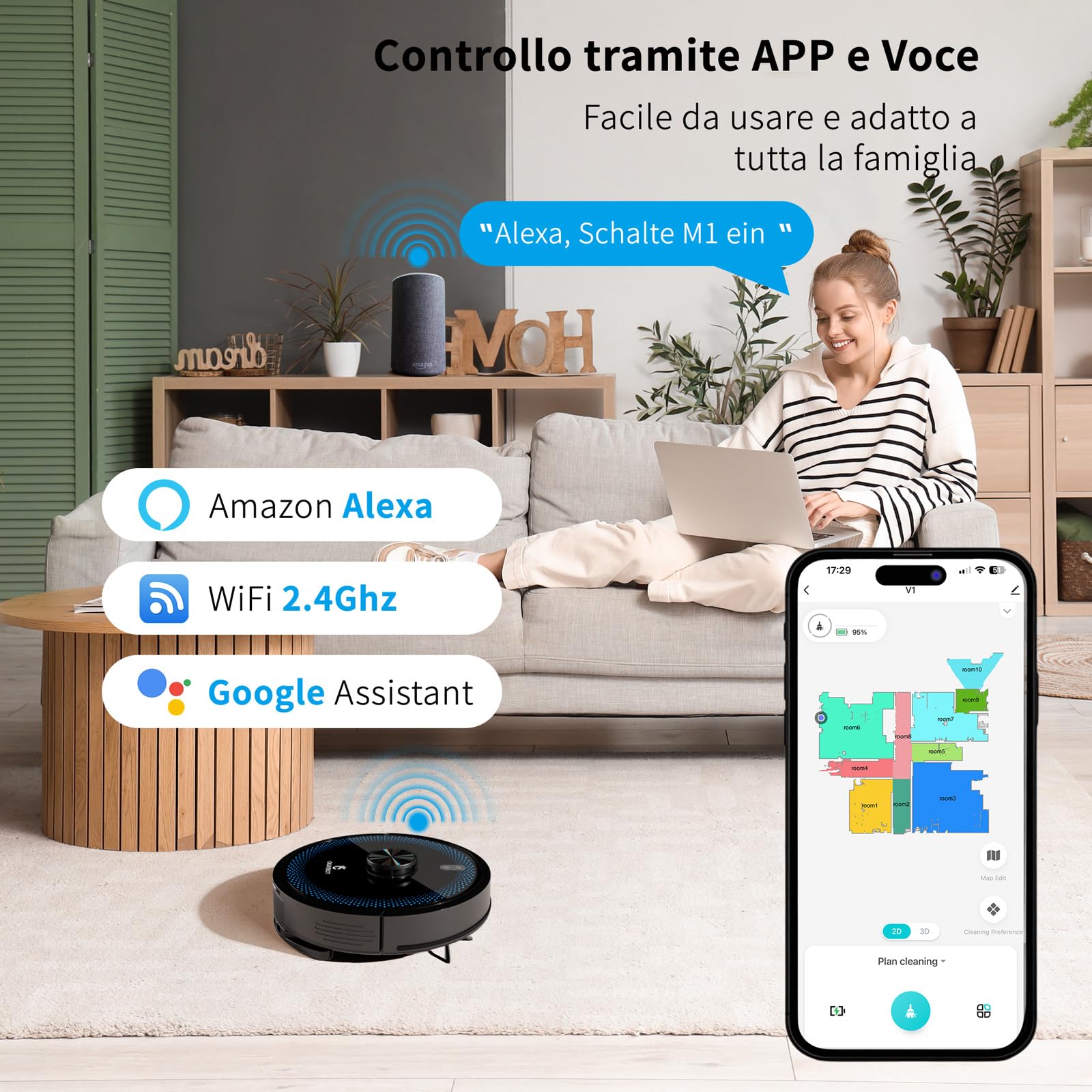 V2 Upgrade Robot Aspirapolvere Lavapavimenti con Stazione, Raccolta Automatica della Polvere 3.5L, Autonomia 120min, 4000Pa, Navigazione Laser 3D, Controllo APP & Alexa & Google