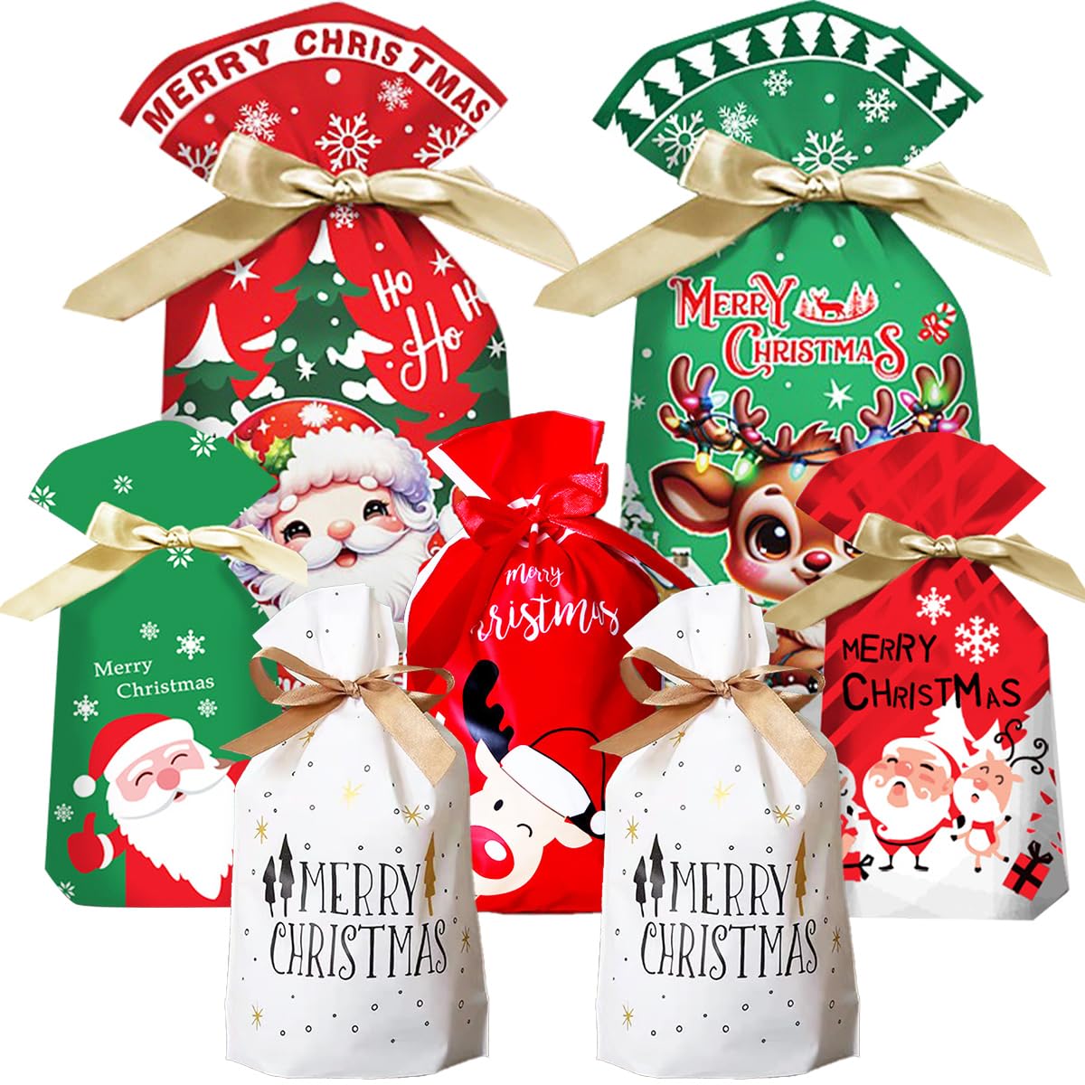 30 Pcs Christmas Drawstring Gift Wrapping Bags, Assorted Sizes Gift Wrapping Bag with String for Christmas Party Decoration