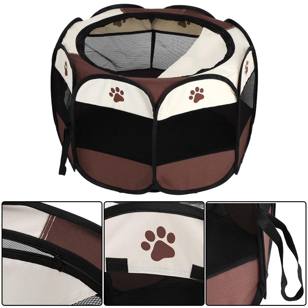 Oxford Welpenlaufstall, Tierlaufstall für Hunde Hasen Meerschweinchen mit Tür, faltbar Waschbar Eckig 81 x 45cm,Coffee