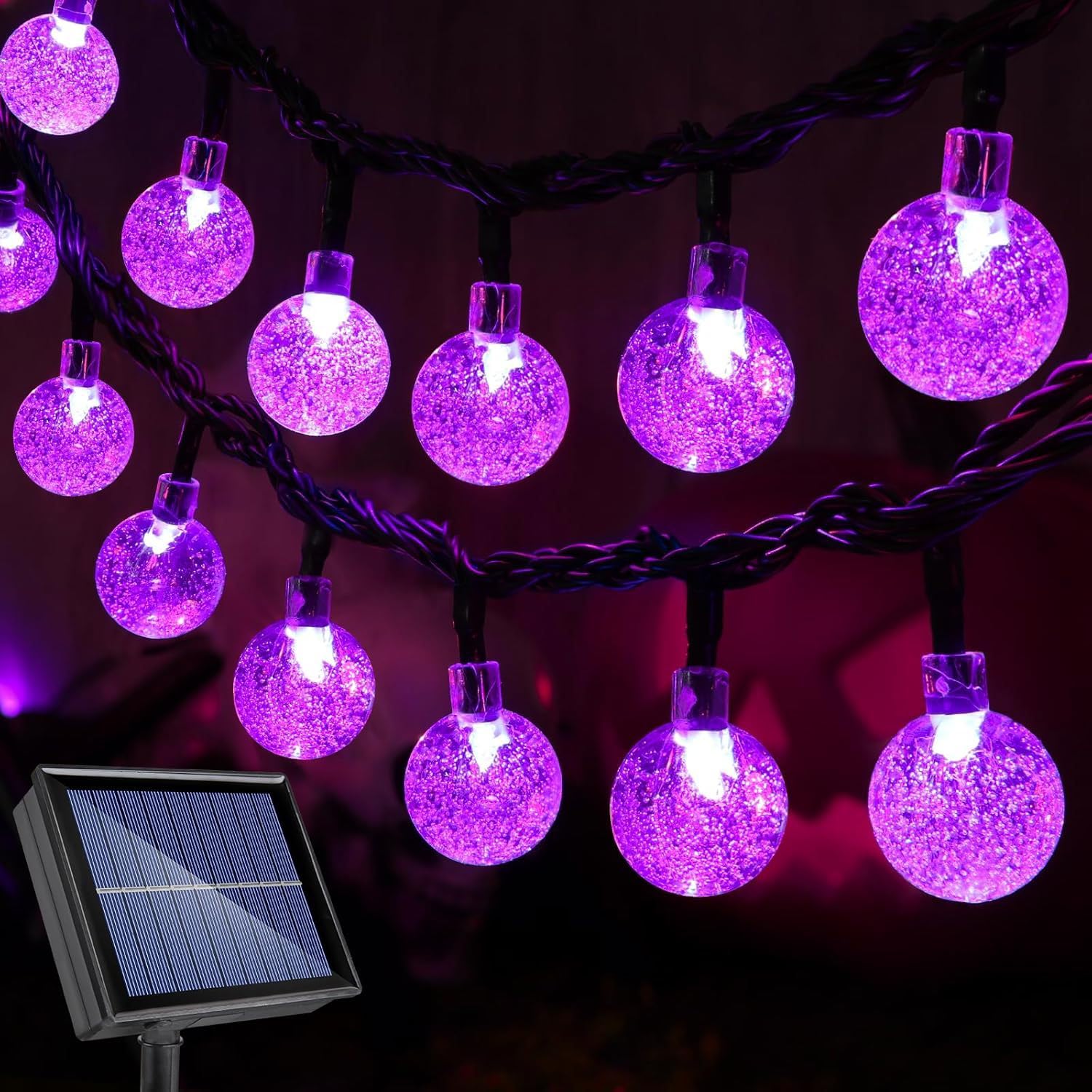 Hiseng Guirlande Lumineuse Exterieure Solaire 3/6/10M, LED Solaire Extérieur Pour Deco Jardin Terrasse Balcon, Guirlande Guinguette Étanche 8 Modes Éclairage Pour Camping Fête (Violet,32M)