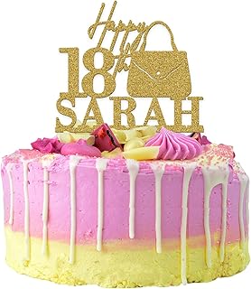 18th Birthday Handbag Cake Topper - Gold 18th Birthday Cake Decoration - PERSONALISED 16th, 21st, 30th, 40th Cake Topper for Her Women Girls - Glitter Gold Acrylic Cake Topper - ANY Age ANY Name